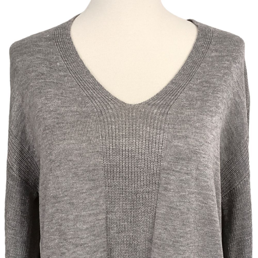 Joan Vass Cashmere Cozy Sweater M Relaxed Gray Bell Sleeves V Neck Quiet Luxury - Picture 7 of 16